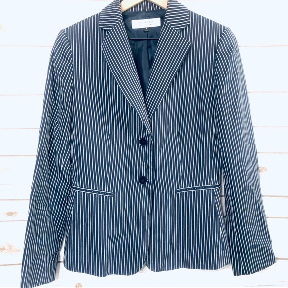 Tahari Blue & White Pinstriped Blazer/Jacket - Picture 2 of 8